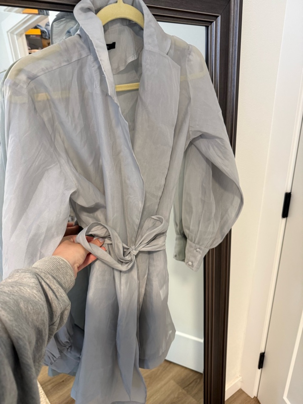 Forever 21 Light Gray Sheer Belted Trench Coat